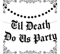 JeVenis Bannière Goth Til Death Do Us pour enterrement de vie de jeune fille - Bannière noire gothique pour fiançailles, enterrement de vie de jeune fille