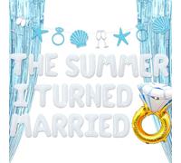 JeVenis Bannière The SummerI Got Married - Coquillages de plage - Décorations de fête prénuptiale - Décorations de fête de mariage