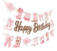 JeVenis bannières d'anniversaire cowgirl décorations cowgirls western bottes nœuds bannière nœuds roses décoration d'anniversaire pour filles fournitures pour babyshower sur le thème western