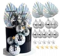 JeVenis Boules disco argentées pour décoration de gâteau - Feuilles de palmier argentées - Décoration de gâteau des années 70 - Fournitures de fête d'anniversaire des années 70 - Fournitures de fête disco pour enterrement de vie de jeune fille