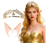 JeVenis Costume d'elfe de la Renaissance, gants en dentelle, coiffe de la Renaissance, couronne de fée, serre-tête, oreilles d'elfe, renaissance, Halloween, mariage, fête prénuptiale