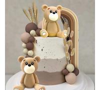 JeVenis décor de gâteau boho arc-en-ciel et marron - décorations pour gâteaux en forme d'oursons pour la fête de bébé