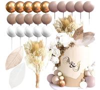 JeVenis décor de gâteau boho avec boules brunes et beiges décorations pour gâteaux boho décor de gâteau floral décor de gâteau fleuri décorations florales pour gâteaux pour fête d'anniversaire