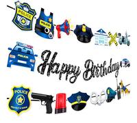 JeVenis décoration anniversaire police fond bannière fête policier thème enfant garçon bébé 3e 4e 5e ans