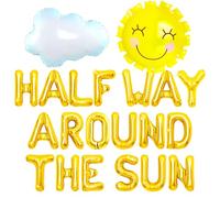 JeVenis Décoration d'anniversaire « Half Way Around the Sun » pour fille - Bannière arc-en-ciel à moitié autour du soleil - Ballons groovy - Décoration bohème pour demi anniversaire