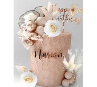 JeVenis Décoration de Gâteau Boho Champagne avec Boules d'Or et Feuilles de Palmier Dorées - Style Bohème pour Mariage et Anniversaire