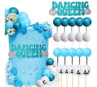 JeVenis décoration de gâteau boule disco bleue décor de gâteau reine dansante décorations pour gâteaux des années 80 boules de gâteau argentées décorations de gâteaux en argent