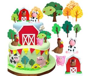 JeVenis Décoration de gâteau d'animaux de ferm sommet de gâteau animaux de ferme décoration de gâteau de vache pour une fête anniversaire ou une baby shower sur le thème de la ferme