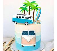 JeVenis Décoration de gâteau d'anniversaire de surf, décoration d'anniversaire, plage, surf, vague, décoration de gâteau, planche de surf, chaussons de natation, bouée de sauvetage, fournitures de