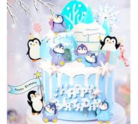 JeVenis Décoration de gâteau d'anniversaire pingouin - Décoration d'anniversaire pingouin - Fournitures de fête d'anniversaire - Cadeaux de fête de pingouin - Décoration de gâteau d'anniversaire