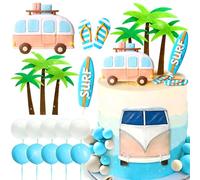 JeVenis décoration de gâteau d'anniversaire surf décoration d'anniversaire surf plage surf vague cake topper surfboard swimming slippers lifebuoy cake surf birthday party supplies