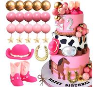 JeVenis Décoration de gâteau de cowboy western - Chapeau de cowgirl - Décoration de gâteau d'anniversaire - Bottes de cowgirl - Boules de vache