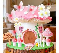 JeVenis Décoration de gâteau en forme de champignon - Cottage - Fée - Décoration de gâteau d'anniversaire - Fournitures de décoration d'anniversaire