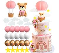 JeVenis décoration de gâteau en forme de montgolfière rose décoration de gâteau en forme d'ours décoration de gâteau de shower de bébé ours décoration de gâteau d'anniversaire pour la douche de bébé