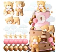 JeVenis Décoration de gâteau en forme d'ours en peluche pour fille - Pour baptême, anniversaire et fête - Rose - Pour mariage et fête prénatale