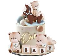 JeVenis décoration de gâteau en forme d'ourson déco de gâteau de fête de bébé bleu décoration de pour la révélation du gender fournitures de fête de bébé en forme d'ourson