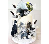 JeVenis décoration de gâteau gothique rose noire décoration de gâteau goth papillon feuilles de palmier décoration de gâteau punk pour mariage douche nuptiale anniversaire