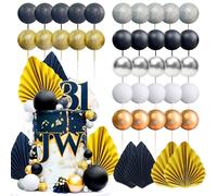 JeVenis décoration de gâteau noir avec boules d'or décoration de gâteau avec feuilles d'or noir pour anniversaire mariage baby shower bridal shower