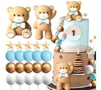 JeVenis décoration de gâteau ours bleu avec boules bleues et dorées - décoration de gâteau ours et d'anniversaire - douche de bébé