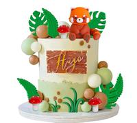 JeVenis Décoration de gâteau panda rouge sur le thème des animaux de la forêt, zoo, safari, décoration de gâteau d'anniversaire sur le thème des animaux de la forêt