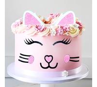 JeVenis Décoration de Gâteau pour Chat, Minou, Oreilles de Chat et Cils - Décorations pour Fête d'Anniversaire
