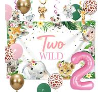 JeVenis décorations d'anniversaire rose deux sauvages décorations d'anniversaire jungle 2 ans pour filles ballon safari fournitures pour fêtes sur le thème de la jungle des animaux