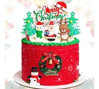 JeVenis Décorations de gâteau de Noël Père Noël, bonhomme de neige, cerf, sapin de Noël, décorations de gâteaux pour fête sur le thème de Noël