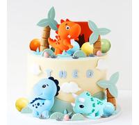 JeVenis Décorations de gâteau en forme de petit dinosaure - Vert, orange, jaune, bleu - Pour anniversaire, fête prénatale
