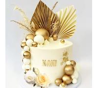 JeVenis Décorations de gâteau en forme de rose champagne - Boules de décoration de gâteau - Feuilles de palmier dorées - Décoration de gâteau bohème - Fournitures de fête bohème