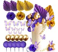 Jevenis décorations de gâteau violet décoration de gâteau rose décoration de gâteau papillon violet feuilles de palmier décoration de gâteau boules décoration de gâteau