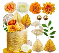 JeVenis décorations de gâteaux en fleurs d'or bouquet de palmes d'or pour gâteau boules fleur séchées décorations de gâteau rose fleur