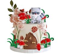 JeVenis dessus de gâteau raton laveur décoration d'anniversaire champignon animal de la forêt woodland décoration de gâteau d'anniversaire figures d'animaux sauvages pour la fête diorama supplies