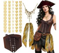 JeVenis Ensemble d'accessoires de costume de pirate avec serre-tête, collier, ceinture pour Halloween, carnaval, festival de musique