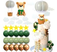 JeVenis garniture de gâteau de douche de bébé vert sauge décoration de gâteau pour montgolfières décoration de gâteau en forme d'ours décoration de gâteau d'anniversaire pour la douche de bébé