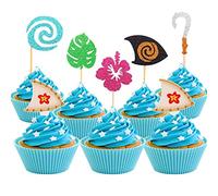 JeVenis Lot de 30 décorations à paillettes inspirées de Vaiana pour gâteaux d'anniversaire hawaïen Décoration pour fête tropicale Luau d'été fête prénatale mariage