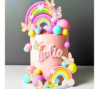 JeVenis Lot de 33 décorations de gâteau arc-en-ciel rose licorne arc-en-ciel pour gâteau d'anniversaire ou fête prénatale