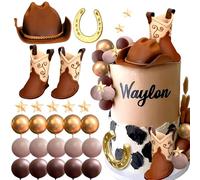 JeVenis luxury cowboy rodeo cake topper décoration de gâteau cowboy western chapeau cowboy birthday cake topper décor de gâteau feuilles de palmier décor de gâteau boules de vache