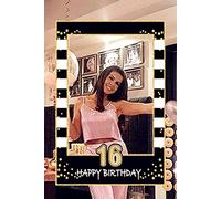 Jevenis Noir Or 16e Anniversaire fête Photo Booth Accessoires 16e Anniversaire Cadre Photo Doux 16e Anniversaire Cadre Photo