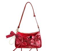 JeVenis sac à bandoulière rouge cerise pour femme pochette y2k tendance sac hobo cuir verni pochettes clutch avec nœud mignon