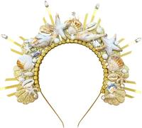 JeVenis Serre-tête, couronne de sirène en coquillage, halo doré, pour sirène, déesse, cosplay, renaissance