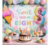 JeVenis Sweet Sassy and Huit Décorations d'anniversaire sur le thème de la crème glacée Fournitures de fête avec toile de fond Ballons Bonbons Donuts Thème