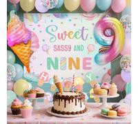 JeVenis Sweet Sassy and Nine Décorations d'anniversaire sur le thème de la crème glacée Fournitures de fête avec toile de fond Ballons Bonbons Donuts Thème