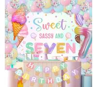 JeVenis Sweet Sassy and Seven Décorations d'anniversaire sur le thème de la crème glacée avec toile de fond Ballons Bonbons Donuts Thème
