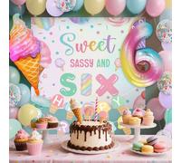 JeVenis Sweet Sassy and Six Décorations d'anniversaire sur le thème de la crème glacée avec toile de fond Ballons Bonbons Donuts Thème