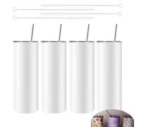 Jevina Sublimations Lot de 4 gobelets fins et droits en acier inoxydable avec couvercle et paille 50 ml