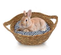 Jevnd Grand lit en herbe pour grands lapins avec coussin chaud, lit pour lapin tissé naturel 2 en 1 pour jouer, dormir et grincer les griffes, lit confortable pour petits animaux pour chinchilla