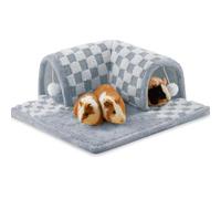 Jevnd Grand tunnel en polaire douce pour cochon d'Inde à deux entrées - Lavage à la main uniquement - Cachette d'angle chaude pour petit animal - Lit en peluche confortable pour rat (bleu)