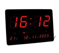 JEVX Horloge Murale numérique géante avec de Grands nombres - pour accrocher la Prise d'alimentation électrique de Compteur de température d'horloge de thermomètre de Calendrier de LED Rouge (Noir)