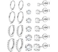 JeweBella 10Paires Lot Boucles d'Oreilles pour Femme Homme en Acier Inoxydable Hypoallergéniques Petite Boucles d'Oreilles Argent/Or Piercing Oreille Boucles d'Oreilles Créoles pour Multiple Piercing