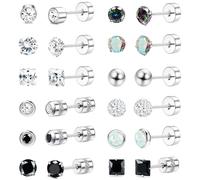 JeweBella 12Paires Boucles d'Oreille Acier Inoxydable Femme Homme Argent Hypoallergéniques Boucles d'Oreilles Femme Acier Inoxydable Piercing Oreille Clous d'Oreilles Femme Homme